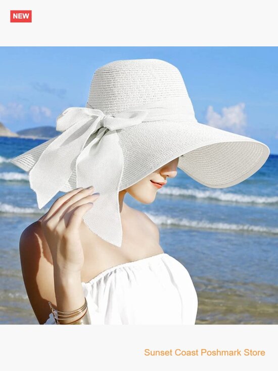 Large Floppy Straw Sun Hat UPF 50+ Foldable Beach Cap 5.7 Inch Brim main image 7